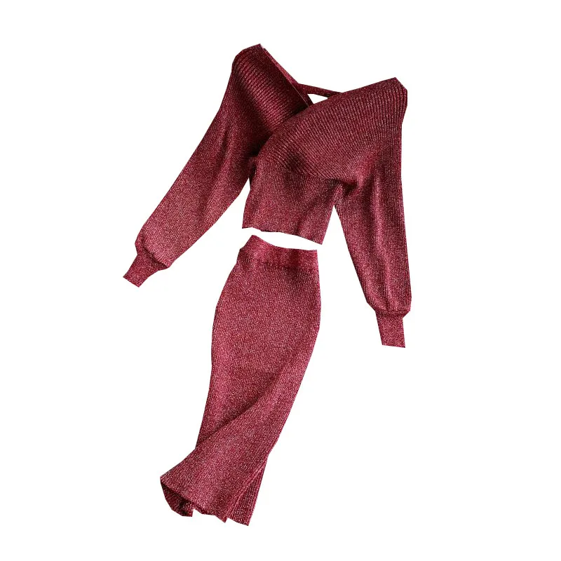 SINGRAIN Осенне-зимняя Дамская обувь Вязание вечерние Двойка набор v-образный вырез