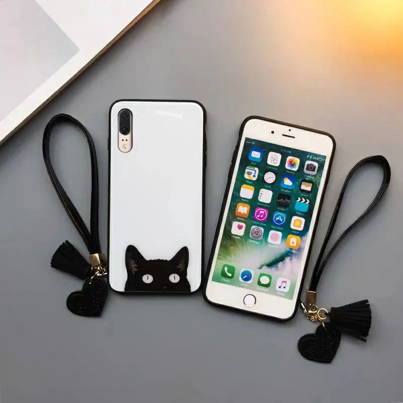 Чехол из закаленного стекла с милым мультяшным котом для iphone 11 Лот pro max xr xs X 7 8 6s 6 plus, силиконовый защитный чехол для влюбленных