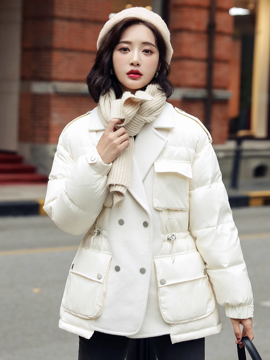 

Suit stitching down jacket women's winter short 2022 new fashion casual suit collar double-breasted down jacket