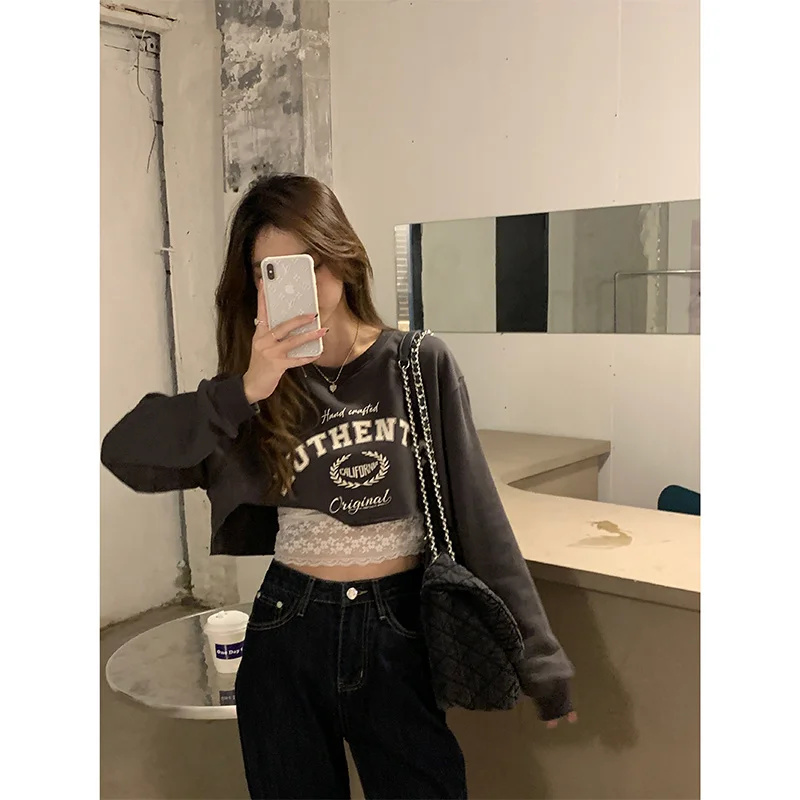 Женская футболка Свободный Топ с длинным рукавом и надписью новинка 2021 | одежда