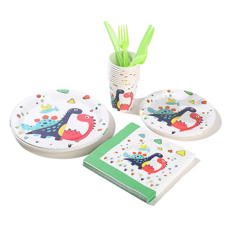 

Cartoon Animal Dinosaur Theme Party New Plate Cake Cup Napkin Banner Children Birthday Decoration Disposable Tableware Supplies