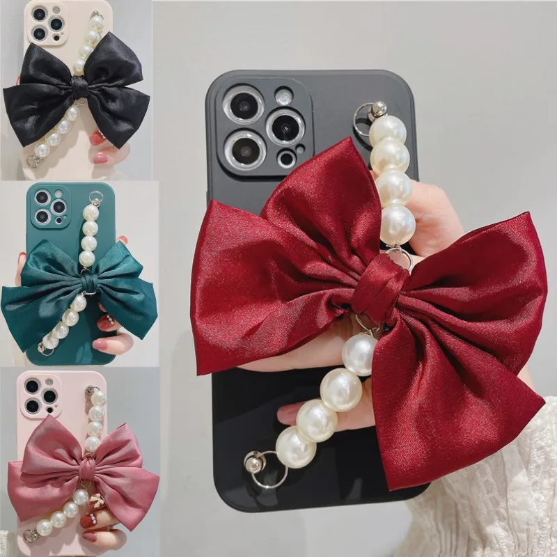 Корейский чехол для телефона с жемчужным бантом цепочкой и браслетом Samsung Galaxy J1 ACE