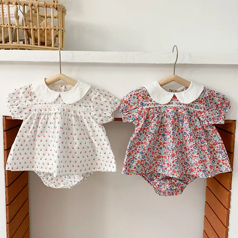 

Летний костюм с коротким рукавом и цветочным принтом для маленьких девочек, одежда с вишенками + шорты, детская одежда, комплект одежды для м...