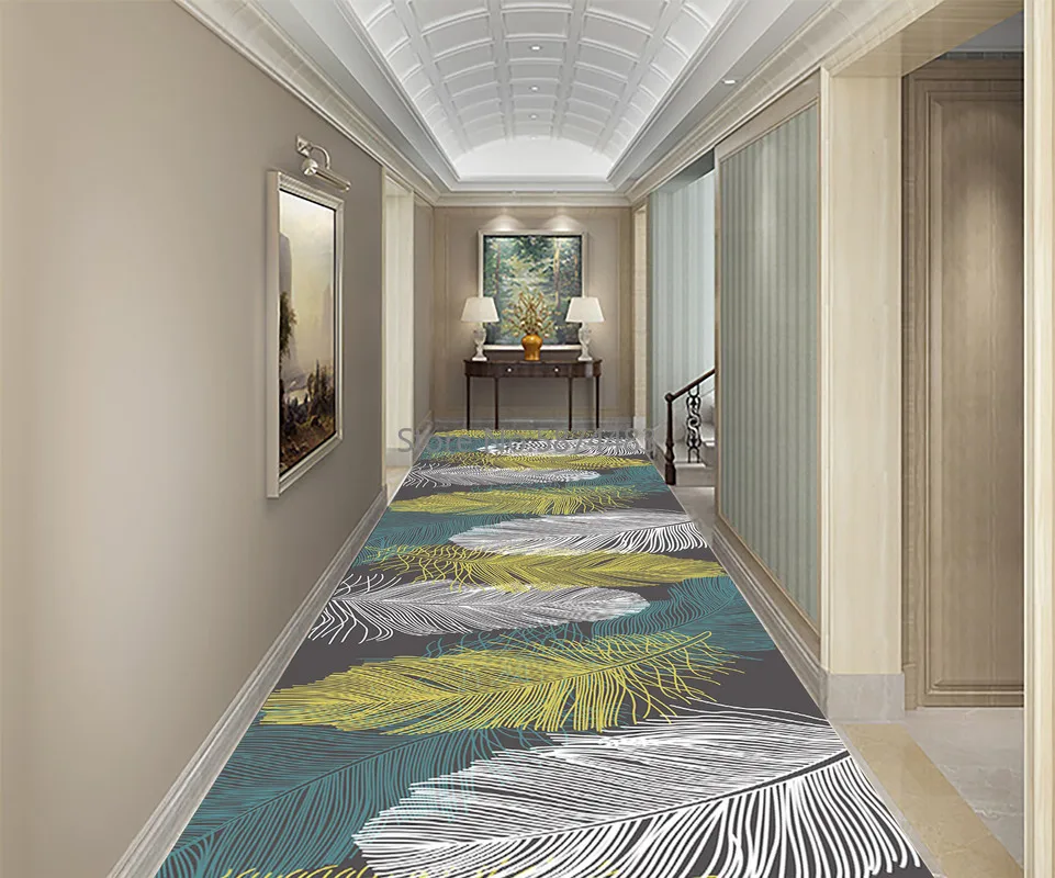 

Creative 3D Feather Hallway Carpets Long Hotel Corridor Rugs Living Room Bedroom Wedding Carpet Kitchen Home Aisle Floor Mats