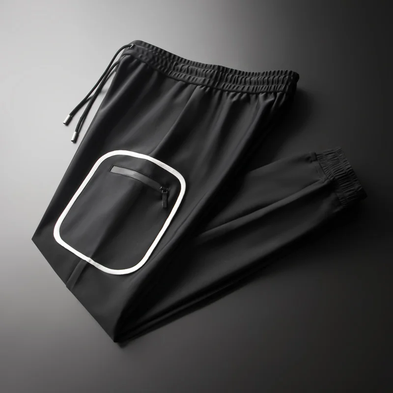 Minglu однотонные мужские штаны Роскошные ледяной шелк эластичная талия