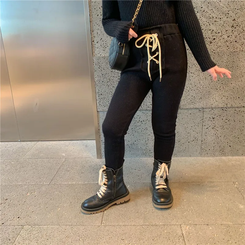 

DFXD зимняя детская одежда длинные флисовые леггинсы для девочек брюки с высокой талией эластичные брюки обтягивающие брюки-карандаш черный/...