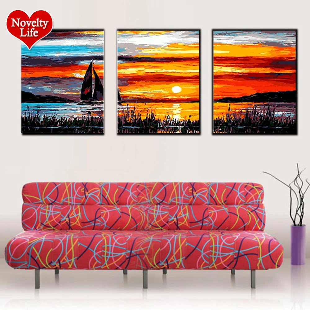 

DIY Paint By Numbers Sunset Pictures For Adults On Canvas With Framed Landscpae Digital Coloring Drawing Living Room Home Decor