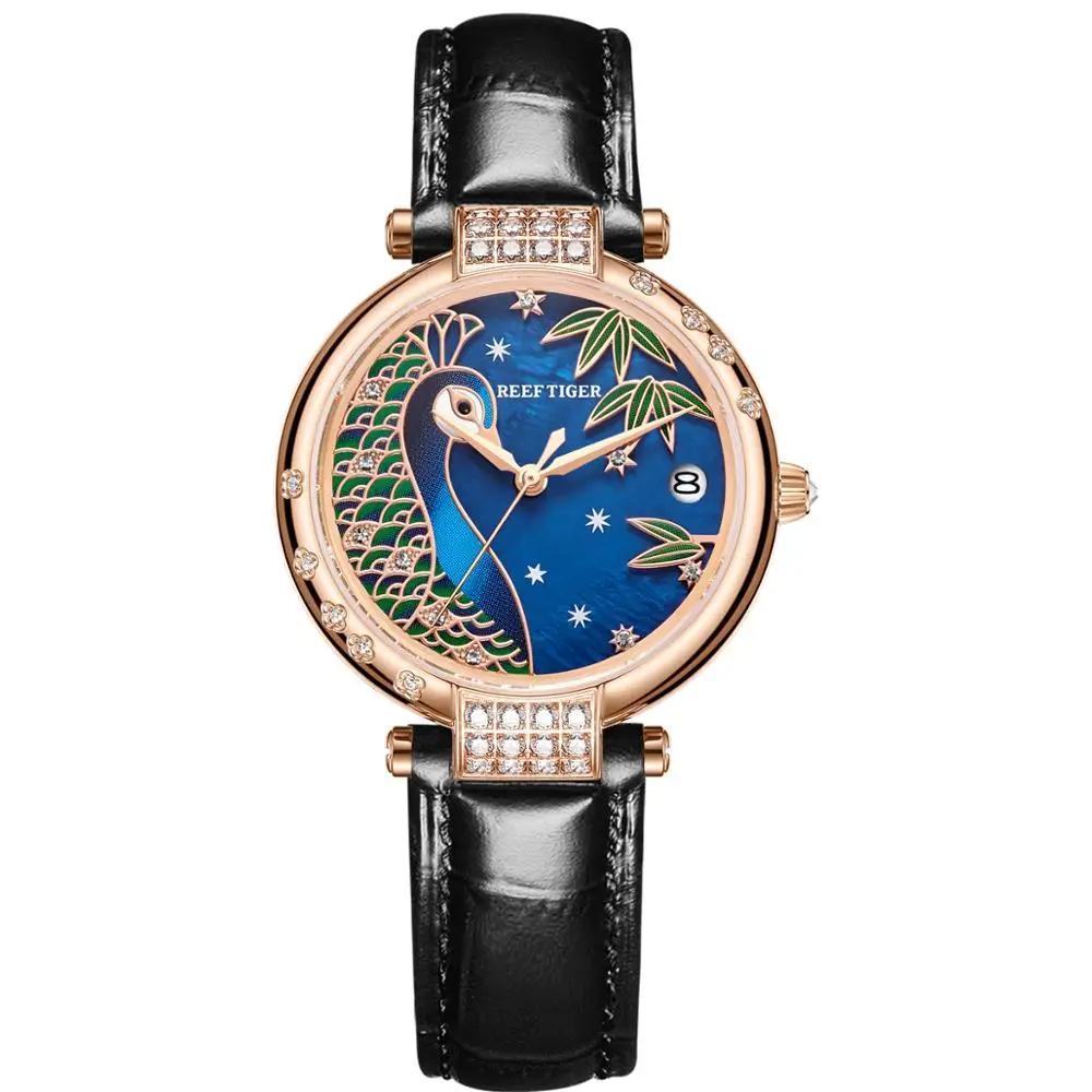Reef Tiger / RT 2020 Luxury Automatic Watch Brands Rose Gold Steel Leather Strap Relogio Feminino RGA1587 | Наручные часы