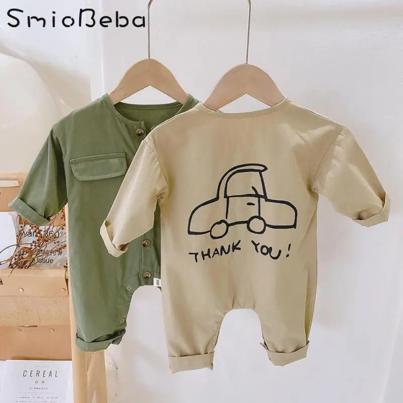 

Baby Boys Climbing Rompers Clothes Kids Girls Treasure Spring And Autumn Printing Cartoon Korean Style Letter Versatile Jumpsuit