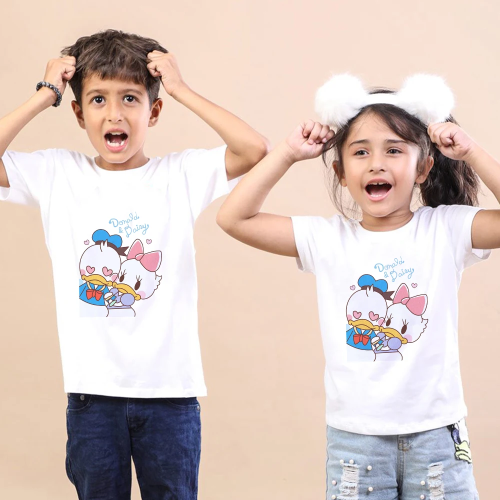 

Summer Baby Girl T-shirt Harajuku Cute Donald Duck Daisy Graphic Siblings Tops Short Sleeve Fashion Casual Boy Tshirts