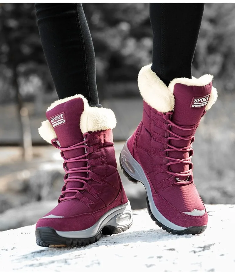 

New Winter Women Boots High Quality Keep Warm Mid-Calf Snow Boots Women Lace-up Comfortable Ladies Boots Chaussures Femme