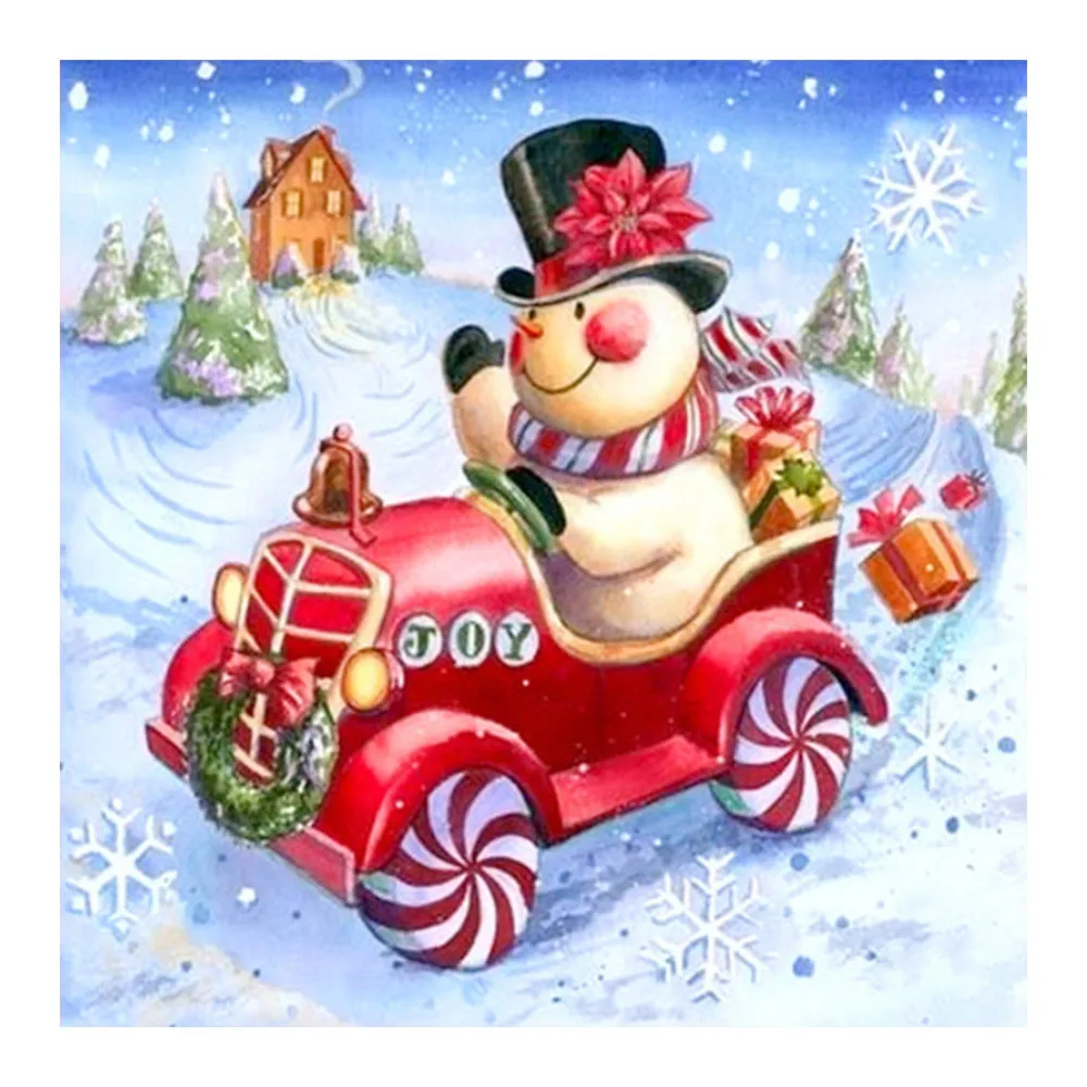 Алмазная картина с изображением конфет автомобиля снеговика круглая