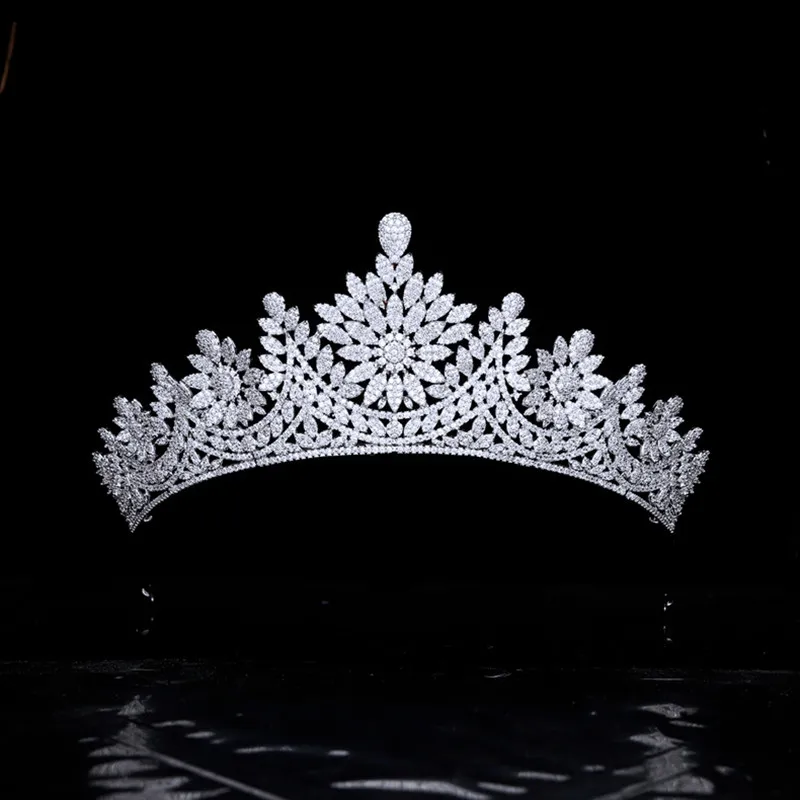 

MYFEIVO Elegant Floral Bride Crown Tiara Full Zircon Bridal Hair Band Women Hair Jewelry Accessories HQ0552