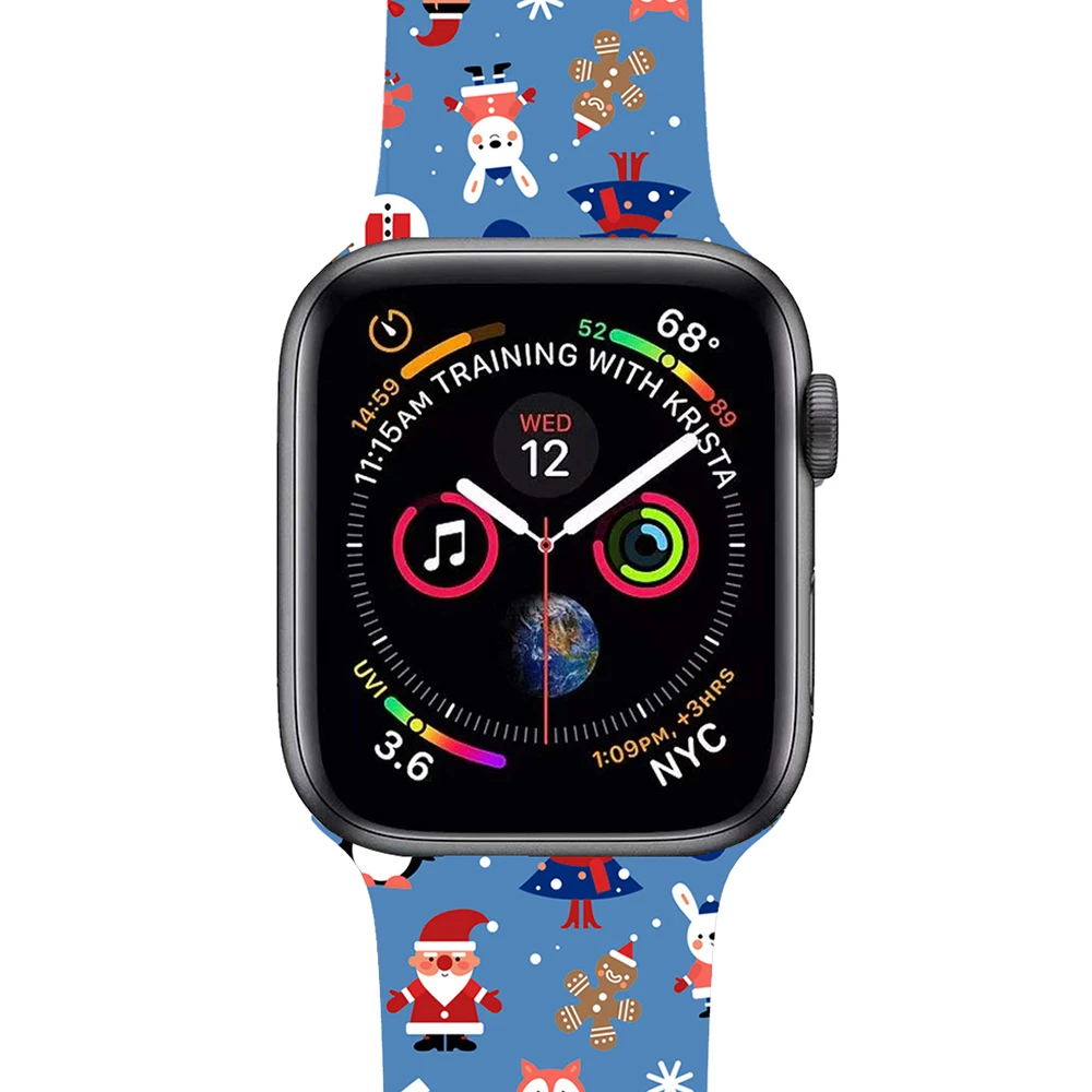 Рождественский силиконовый ремешок для Apple Watch 44 мм 40 спортивный браслет