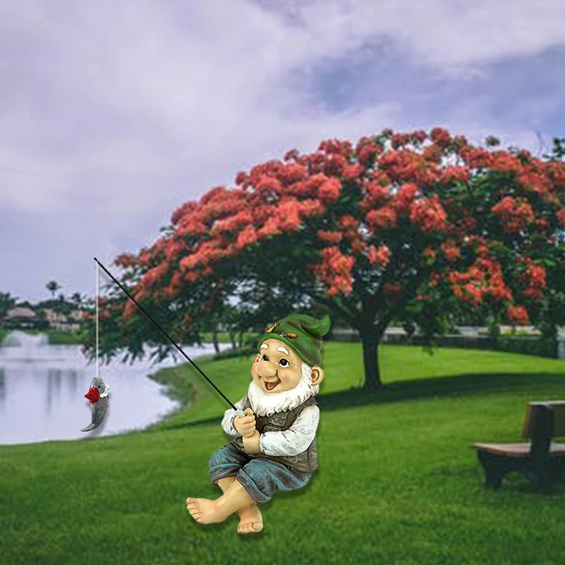 

Garden Gnome Statue Resin Fishing Dwarf Elf Figurines Yard Front Porch Outdoor Ornaments Home Decoration