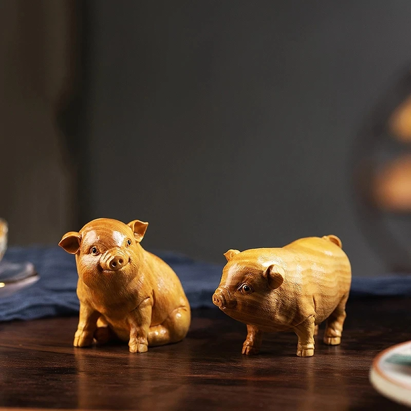 Статуя китайской милой свиньи в честь года 8 см деревянная статуя искусство