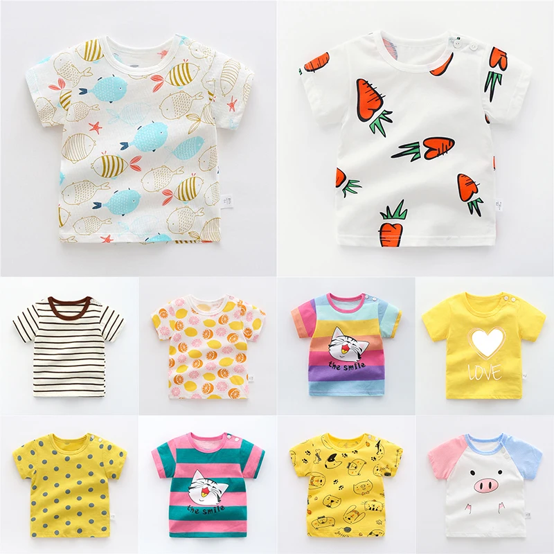 

Summer Kids 100% Cotton Cartoon Tops Cute Boys Girls Short Sleeve T shirt 2-8Y