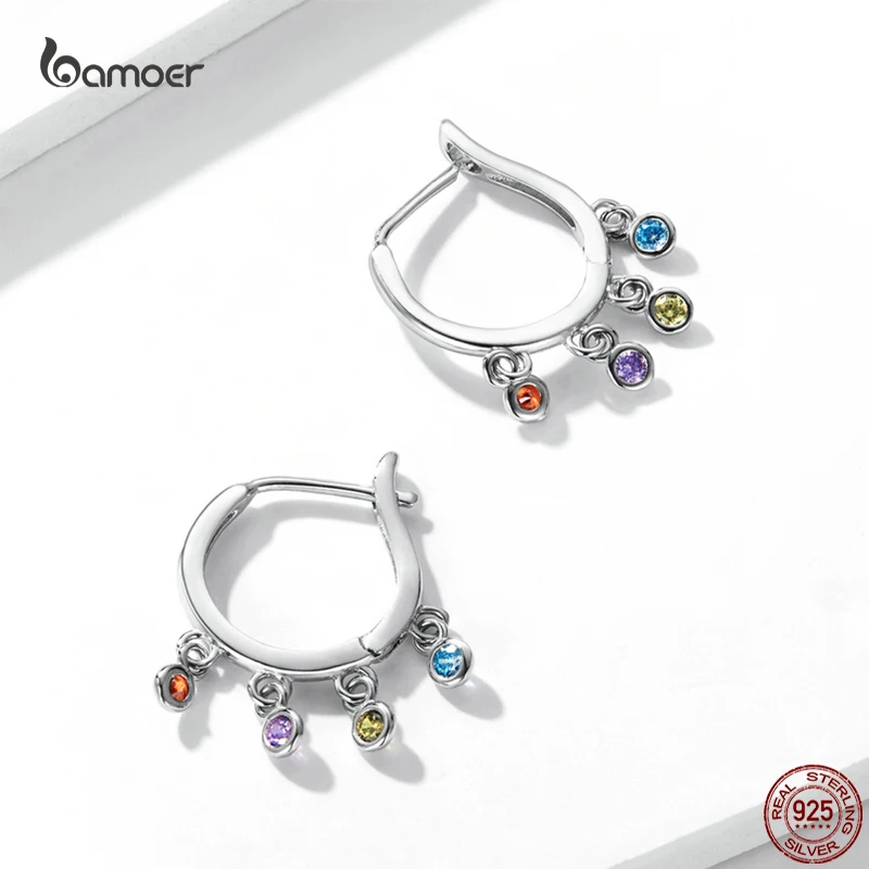 Bamoer Модные Колоритные Серьги-погремушки для женщин из 100% серебра 925 с подвеской из циркона Элегантный ювелирный подарок.