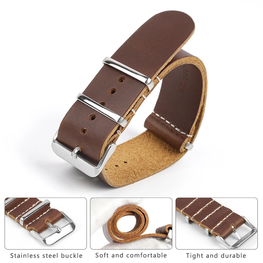 Men Watch Band Genuine Leather Watch Strap Black Brown Coffee Calfskin Military Wristband Bracelet 18mm 20mm 22mm 24mm