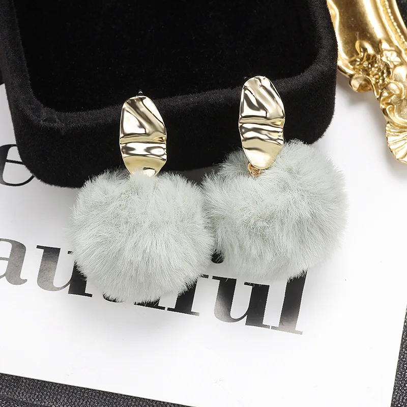 3cm Faux Rabbit Fur Pendent Pompom ball Stud Earrings Metal earring for Girl Jewelry | Украшения и аксессуары