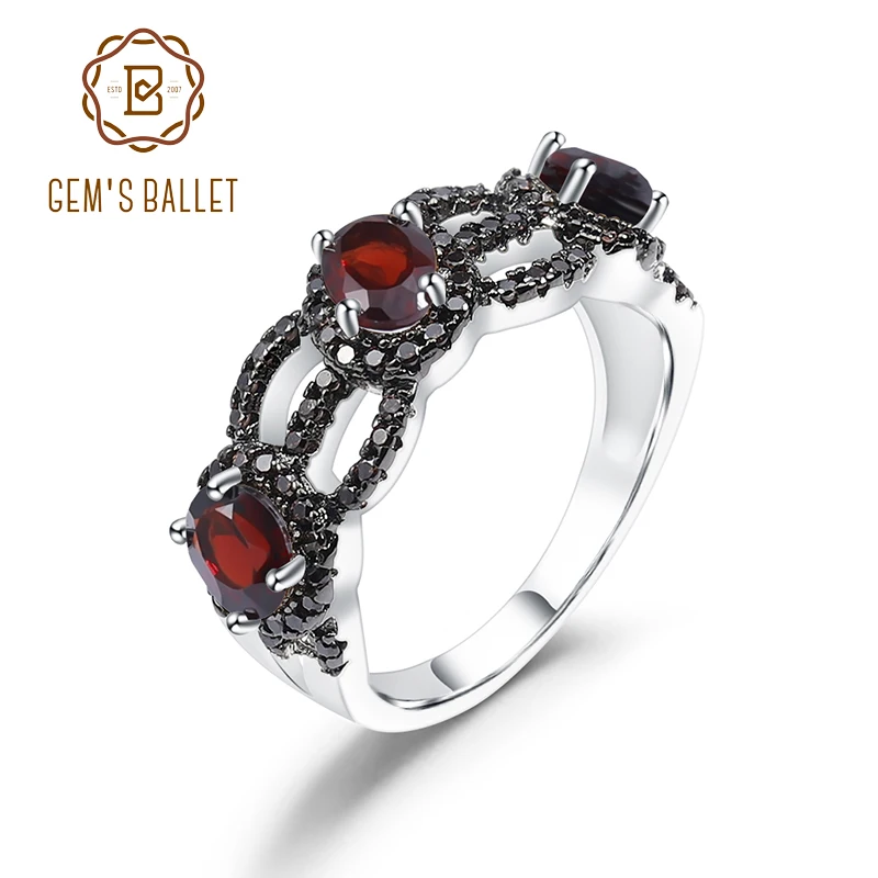 GEM'S BALLET 1.35Ct натуральный красный гранат кольцо с тремя камнями 925 пробы