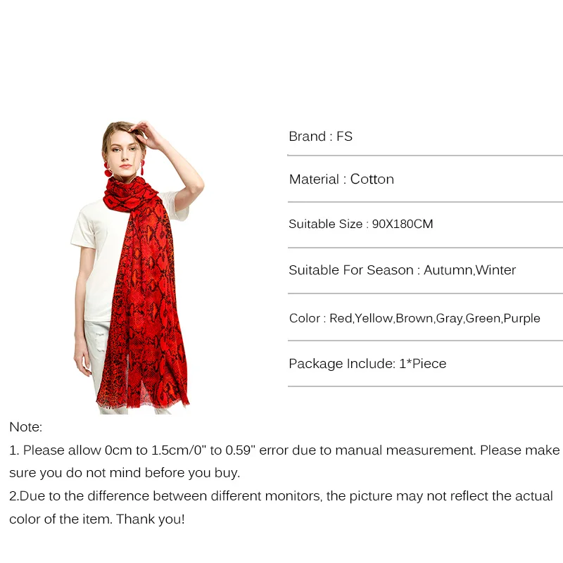 FS 2022 роскошный Леопардовый хиджаб с принтом змеи шарф для женщин хлопок красный