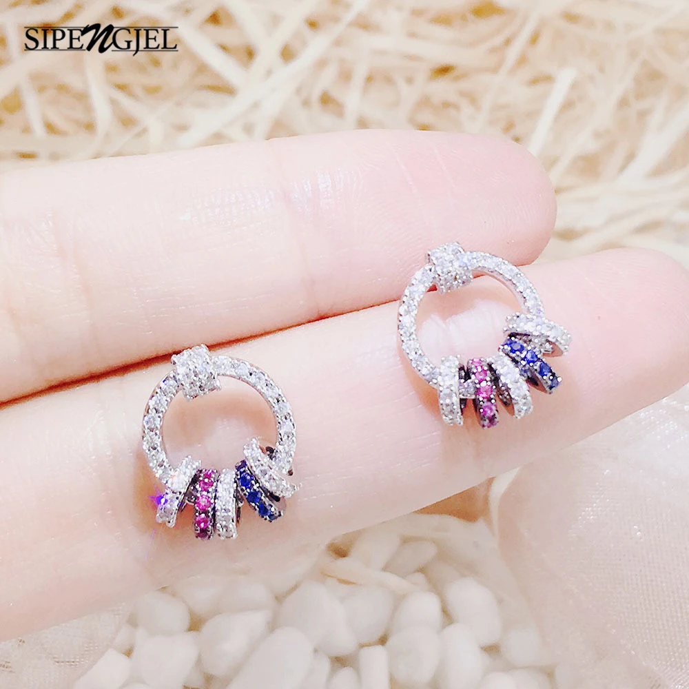 

Fashion Cubic Zircon circle round stud Earrings colorful Geometric small round Earings For Women Jewelery 2021