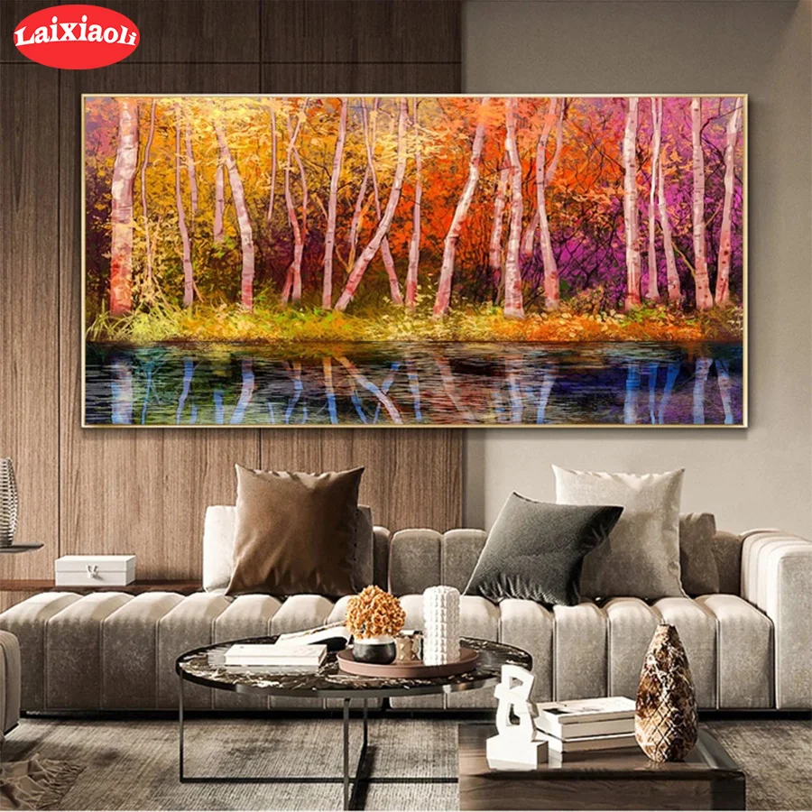 

5D round Diamond Embroidery Colorful autumn tree forest landscape Diamond Painting Full Square Mosaic Cross Stitch Handmade Gift