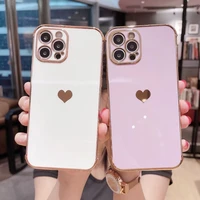 electroplated love heart phone case for iphone 12 11 pro max xr xs max x 7 8 plus glitter cute shockproof soft back cover