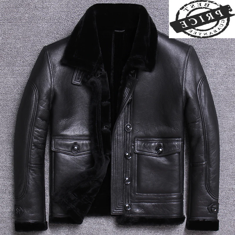 Real Fur Coat Men Winter Coats Clothes 2021 Streetwear Moto Biker Sheep Shearling Jacket Man Real Leather Coat Hiver Ma03