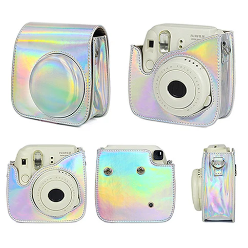 Laser silver Fujifilm Instax Mini camera Bag ColorfuI мгновенный аксессуар для камеры из искусственной кожи чехол с плечевым ремнем для Instax Mini 9 Min8 8 - Цвет: Laser silver