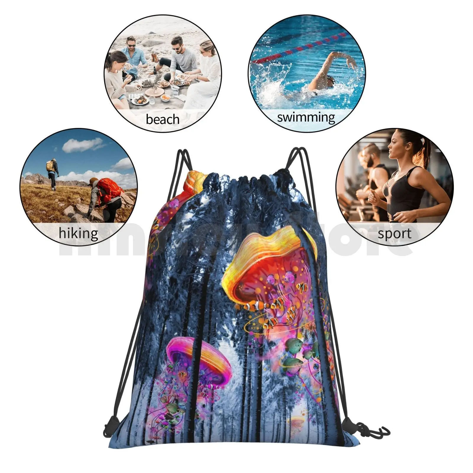 

New Winter Forest Of Electric Jellyfish Worlds Backpack Drawstring Bags Gym Bag Waterproof Forest Electric Jellyfish