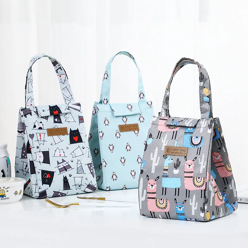 

Q Multicolor Waterproof Square Shaped Breakfast Box Hand-held High-capacity Picnic Bag Cartoon Pattern Fashion Lunch Bags