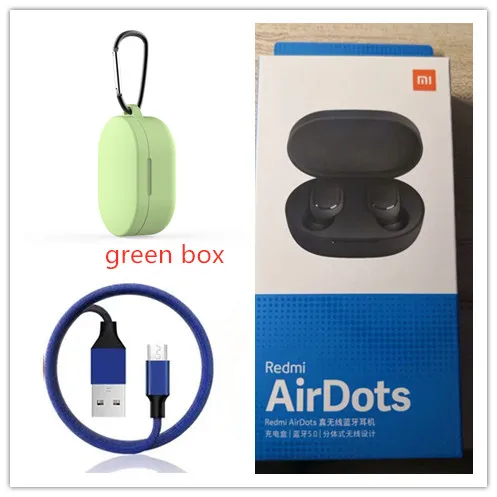 green box Xiaomi Redmi Airdots Xiaomi беспроводные наушники Голосовое управление Bluetooth 5,0 шумоподавление управление - Цвет: green box