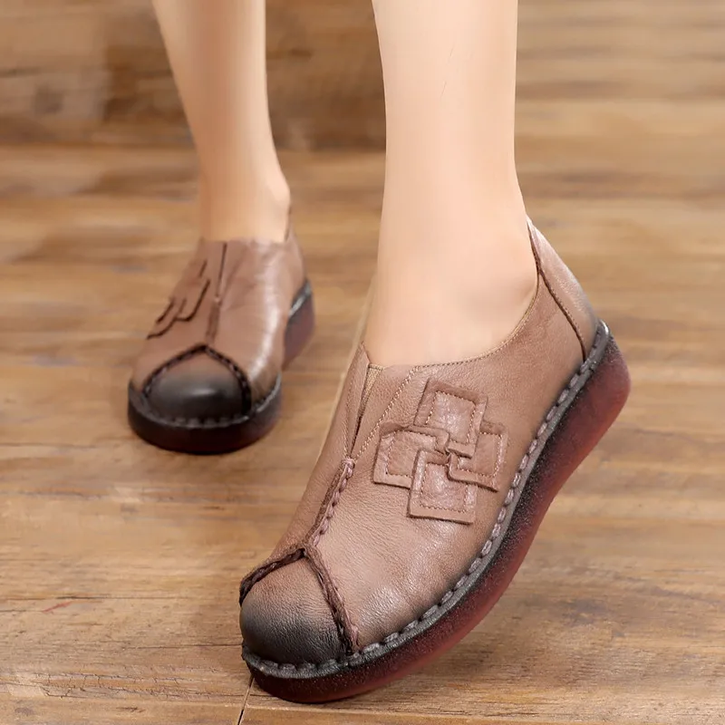 

BEYARNE2019 New Women's Handmade Shoes Genuine Leather Flat Mother Shoes Woman Loafers Soft Single Casual Flats Shoes WomenE787