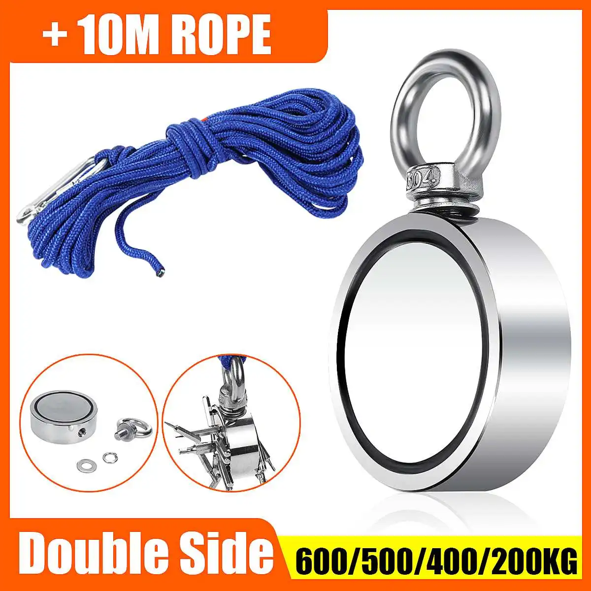 

600/500/300/200KG Powerful Round Neodymium Magnet Strong Hook Salvage Magnet Sea Fishing Equipment Holder Pulling Mounting Pot