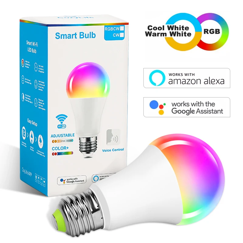 

Светодиодная умсветильник Лампа 15 Вт E27 E26 B22 Wifi Светодиодные лампы RGB + CCT с регулируемой яркостью с дистанционным голосовым управлением Cozylife...