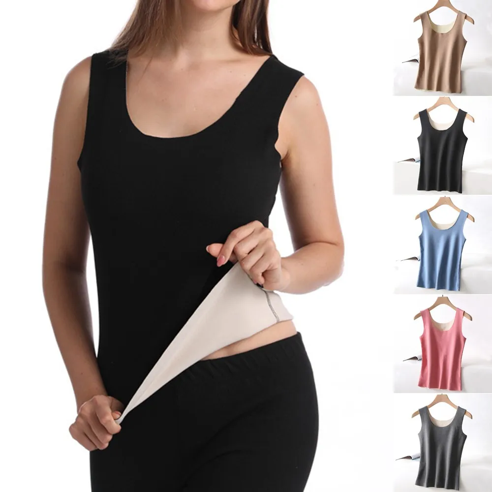 

Oversize Autumn Winter Womens Thick Warm Cozy Solid Underwear Vest Slim Fit T-Shirt Warmed Sleeveless Tops