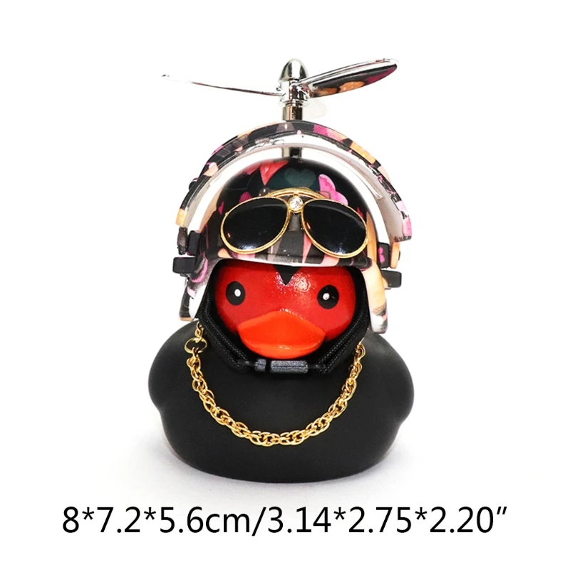 

Rubber Duck Car Decorations Black Duck Car Dashboard Ornaments with Propeller Helmet