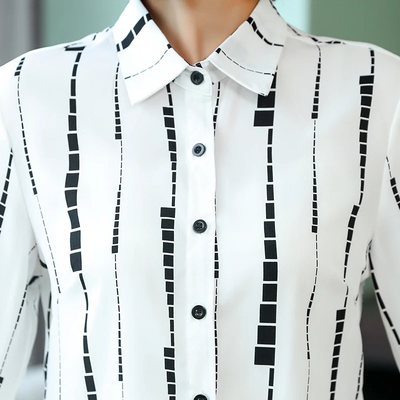 

2019 Autumn Women Blouses Fashion Striped Print Chiffon Blouse Women Shirts Long Sleeve Plus Size Ladies Tops Camisas Mujer