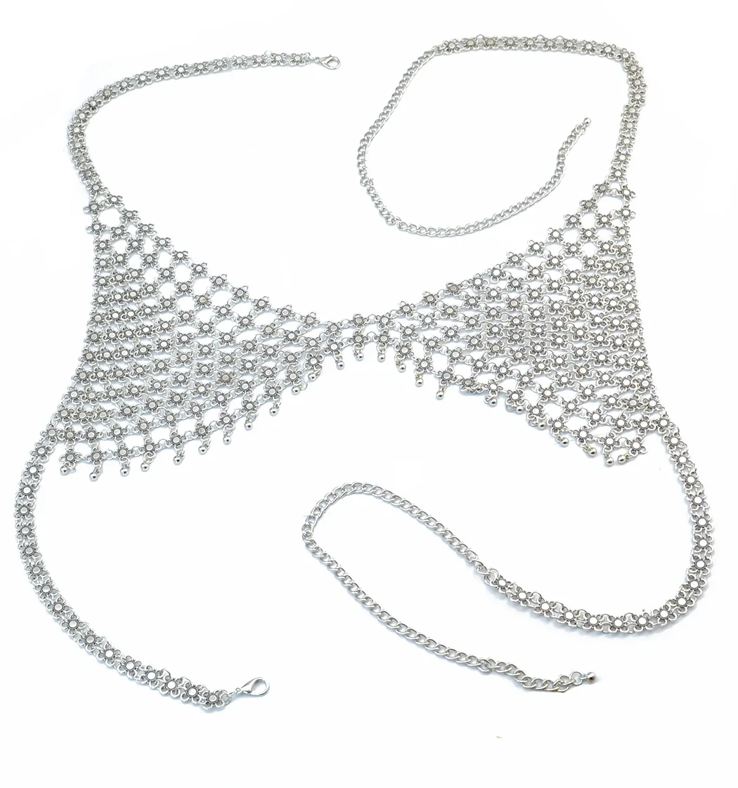 

Retro Exaggeration Metal Punk Style woman Chest chain Necklace Natural Hollow out sexy tassel Pendant Bra Body chain for woman