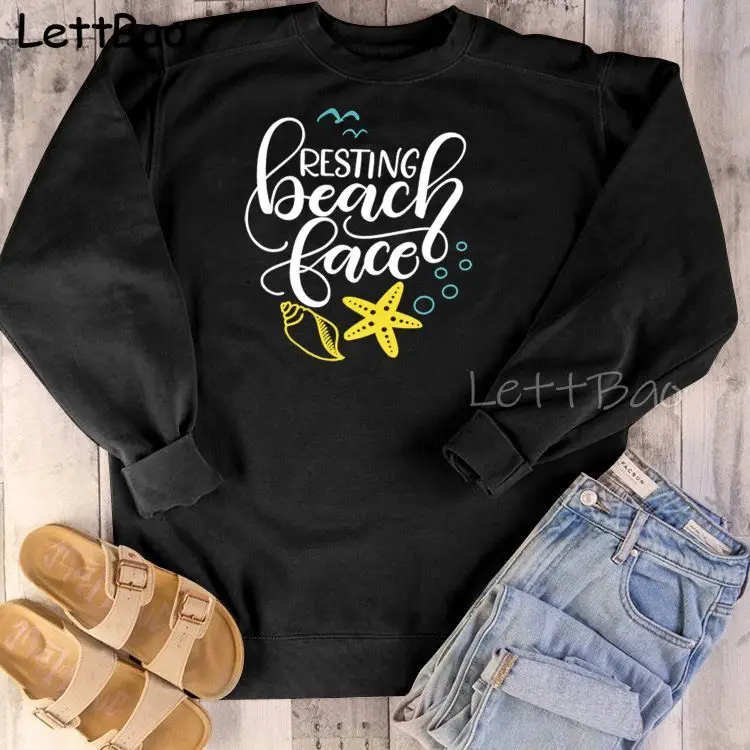 

Resting Beach Face Plus Size Hoodie Sweatshirt Women Print O Neck Pullover Long-sleeved Women Sweatshirts Sudaderas Femme 2021