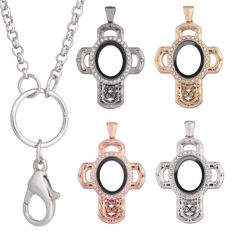 

10pcs/lot vintage alloy Cross Oval Memory Glass Living Floating Locket charms Relicario Pendant Necklaces For Women Jewelry