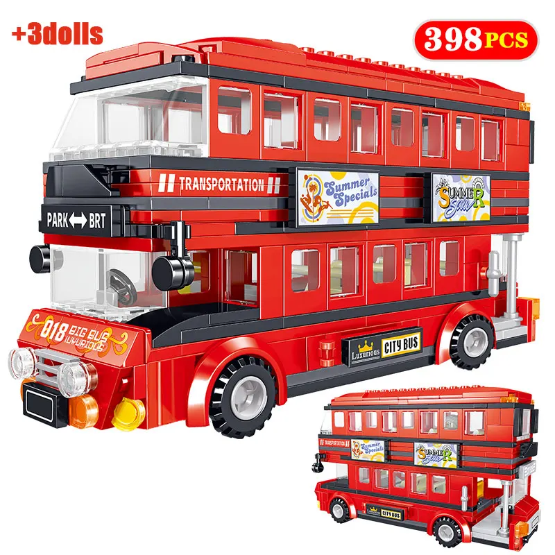 398 шт. двухэтажная модель автобуса строительные блоки для высокотехнологичных