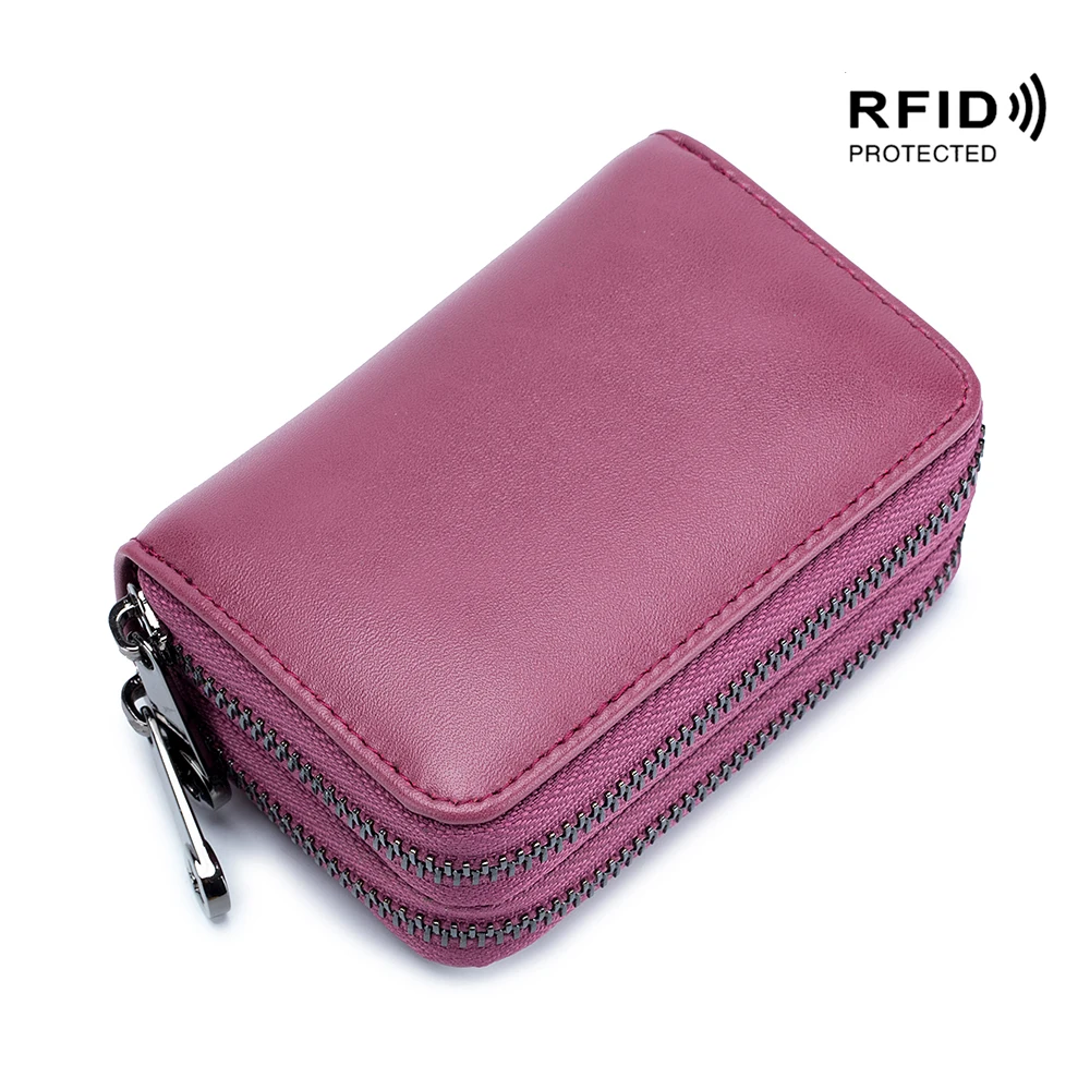 Мини кошелек женский с двойной молнией кожаный держатель для кредитных карт RFID