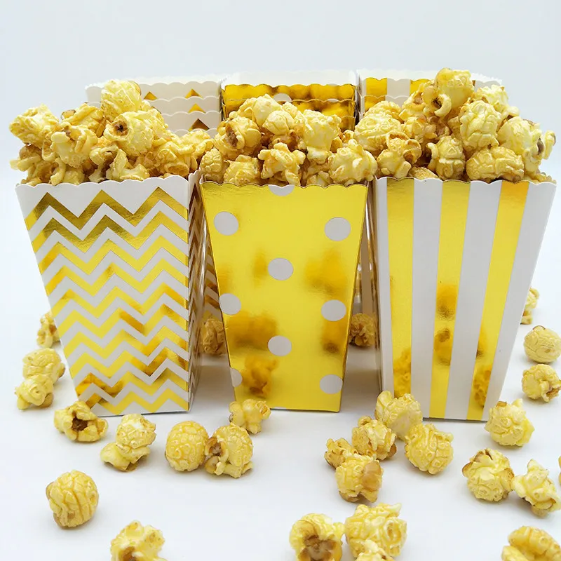 48 шт. блестящие розовые Золотые полоски/горошек/шеврон коробки для попкорна на