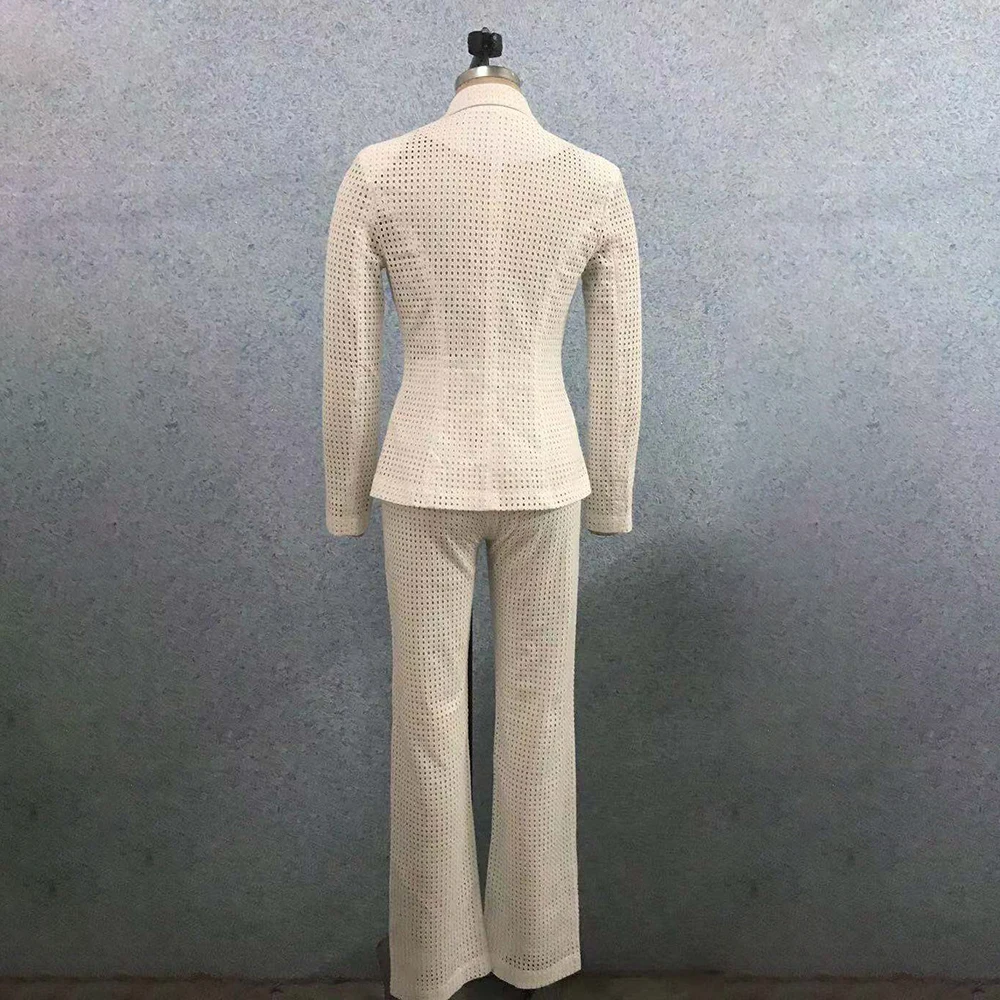 

2 piece set white long sleeve deep v neck perspective 2019 new fold high quality pants party bodycon suits