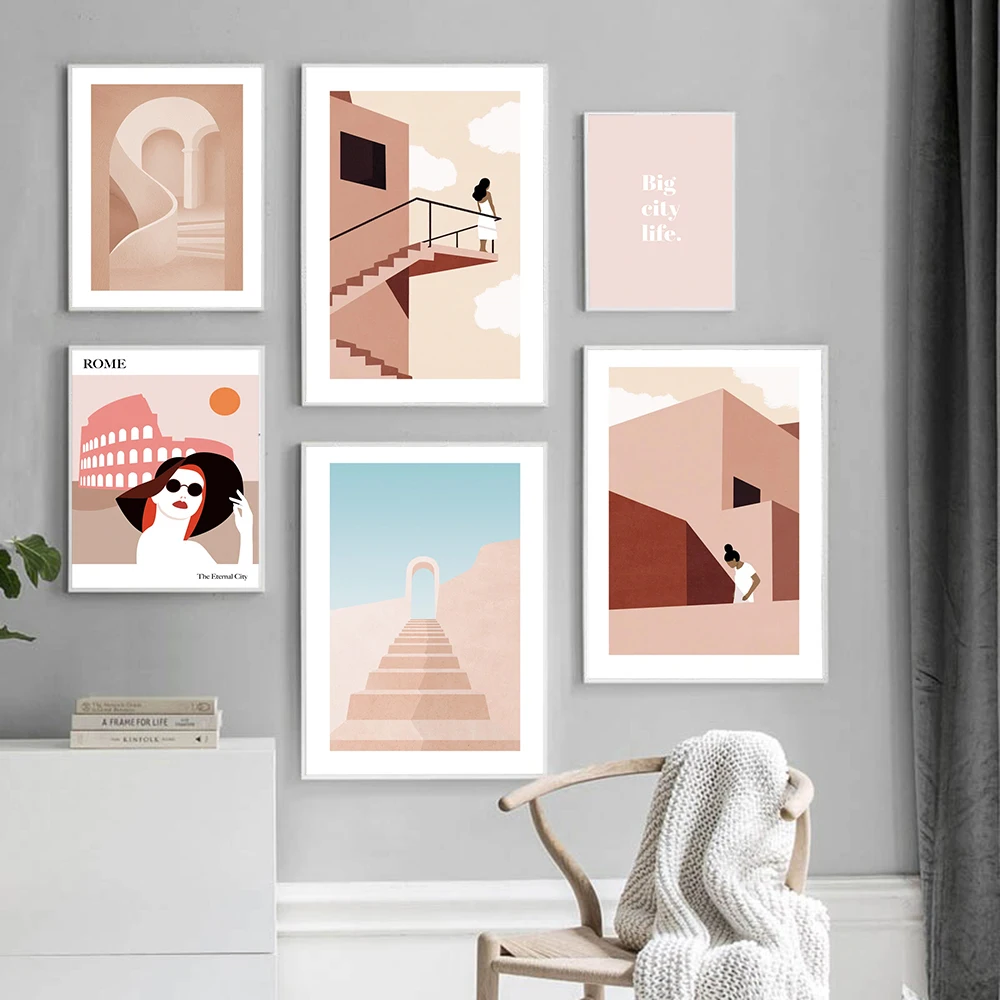 

Abstract Villa Rome Canvas Painting Graphic Arch Poster and Print Wall Art Color Geometry Pictures For Living Room Nordic Decor