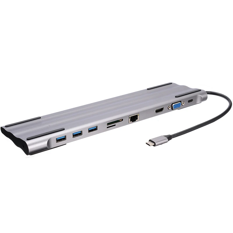 Многофункциональный Тип usb C док-станция для тестирования 10 в 1 взаимный обмен данными между компьютером и периферийными устройствами 3,0 концентратор с 3,5 мм Аудио HDMI RJ45 USB-C PD VGA кард-ридер Порты