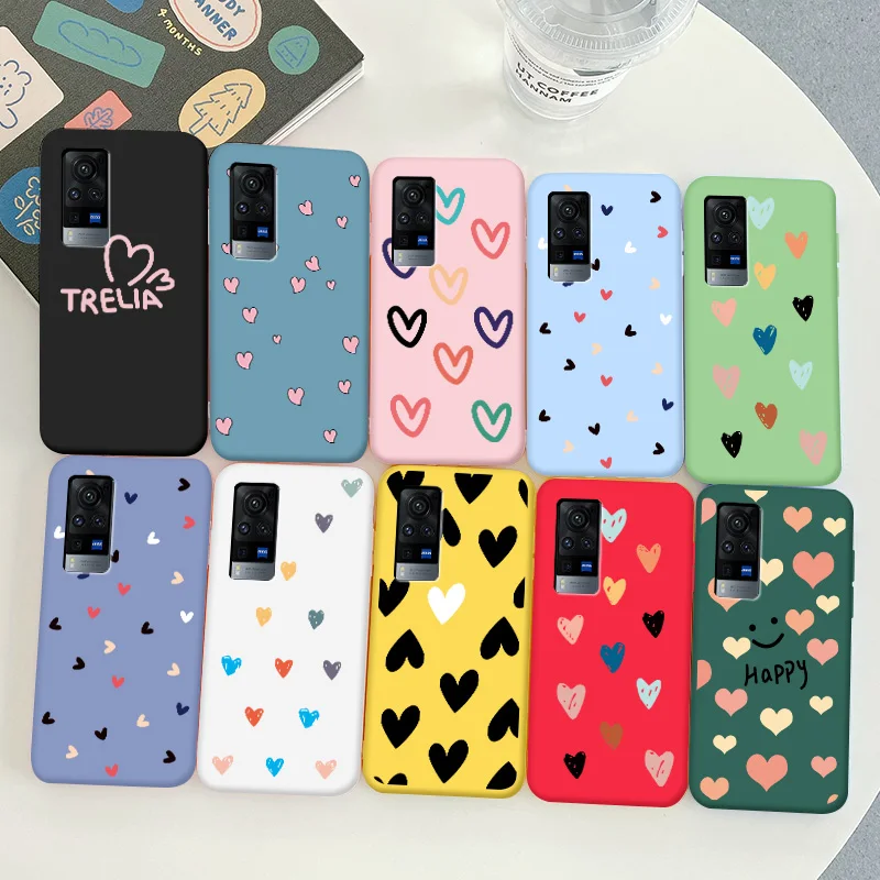 

For Vivo x60 Pro Case Protective Phone Shell Frosted Silicone Casing For Vivo x60 Pro Color Heart-Shaped Soft TPU Back Cover